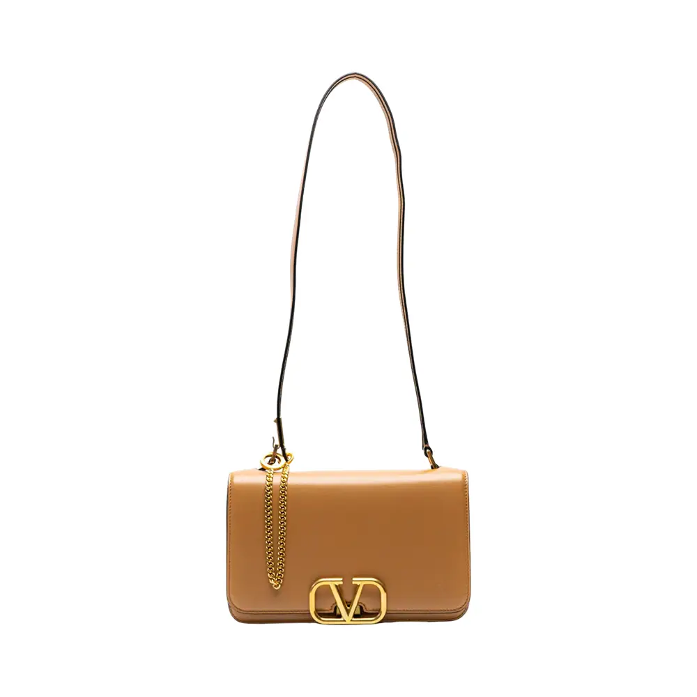 ショルダーバッグ・ポシェット VALENTINO CARAMEL LEATHER VLOGO SIGNATURE SHOULDER BAG Valentino Garavani VLogo Signature Foldover Shoulder Bag