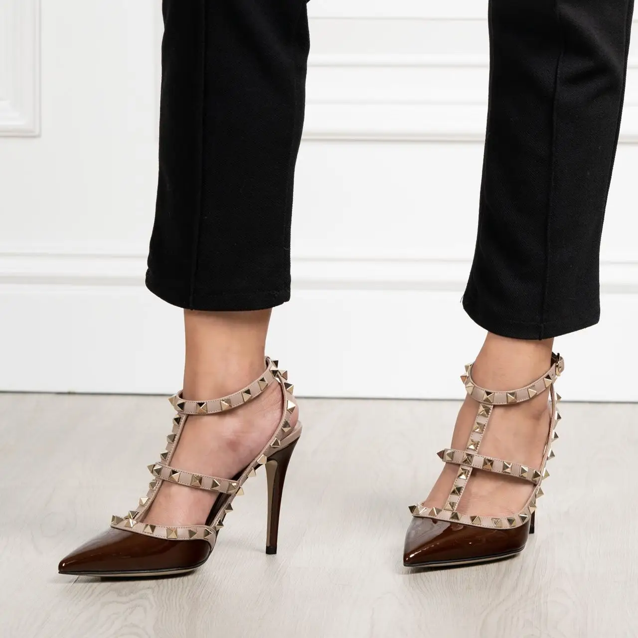 Valentino Garavani Rockstud 100 Ankle Strap Patent Leather