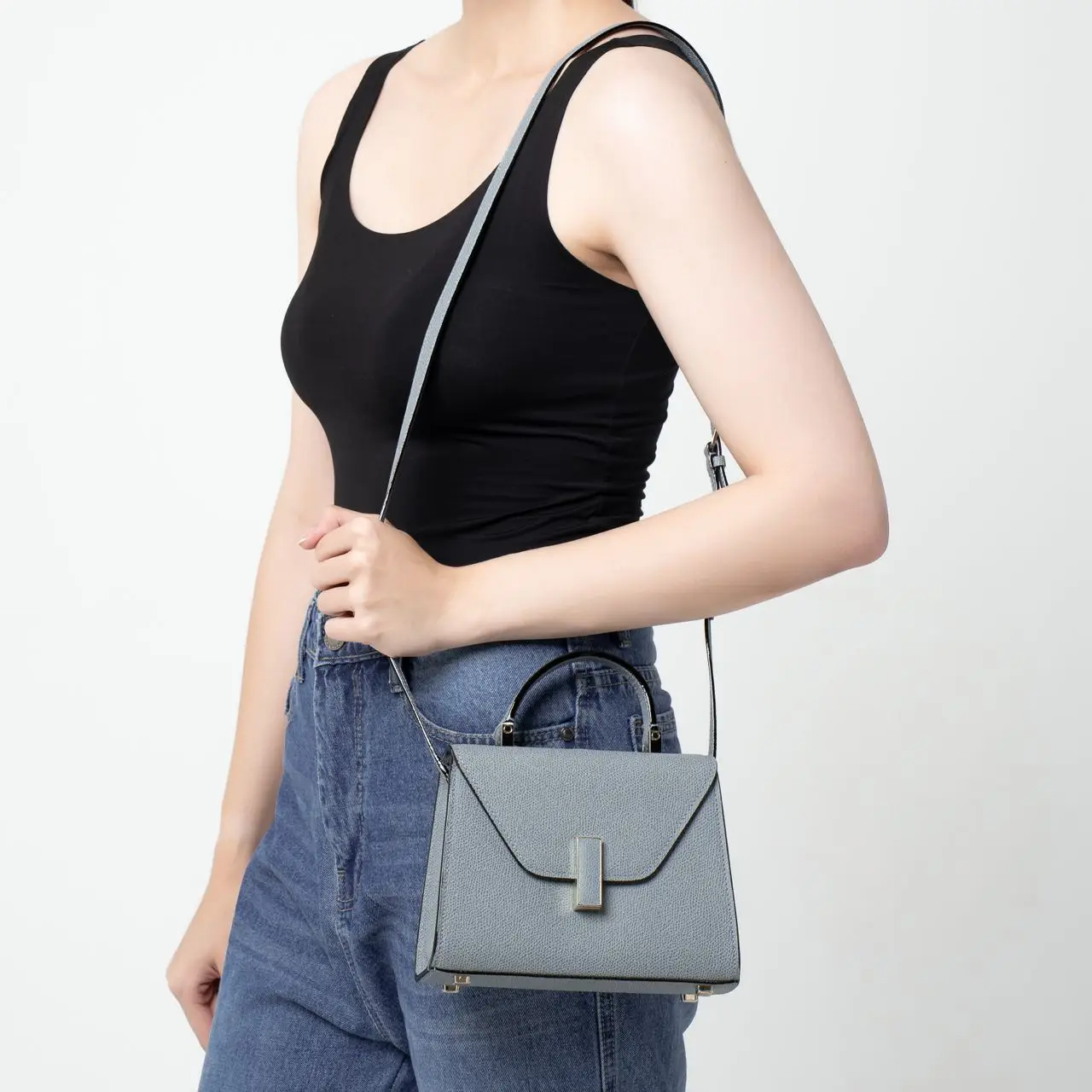【関税送料込】Valextra Iside Crossbody Micro Bag Smokey Blue Blue Leather Micro top handle bag | Valextra Iside