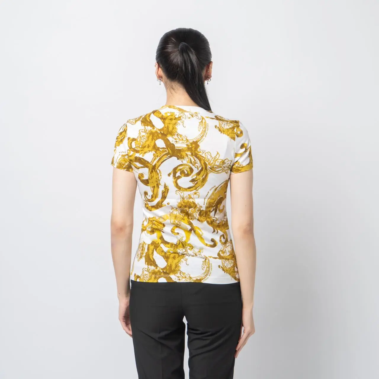 Versace Watercolour Couture T-Shirt Print White Gold – voilà.id