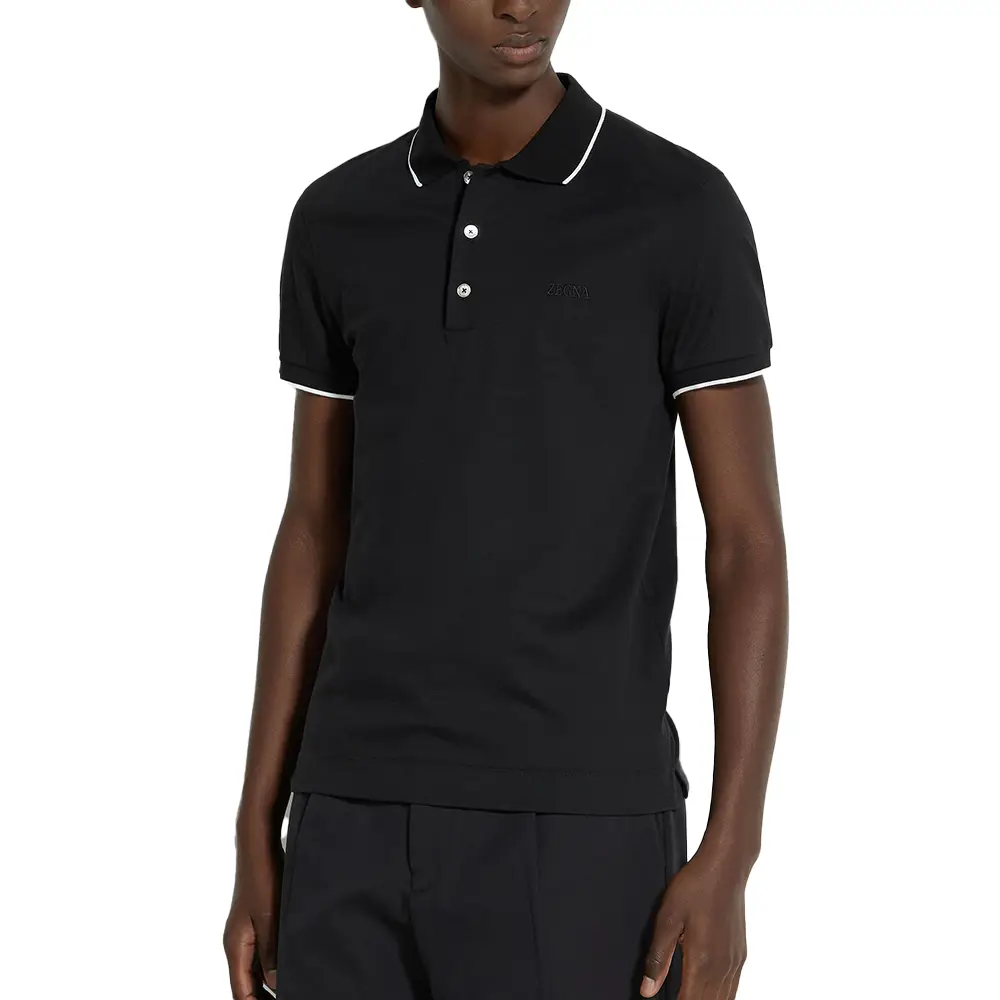 Zegna Stretch Cotton Polo Shirt Black – voilà.id