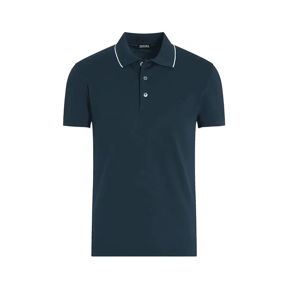 Zegna Stretch Cotton Polo Shirt Navy Blue – voilà.id