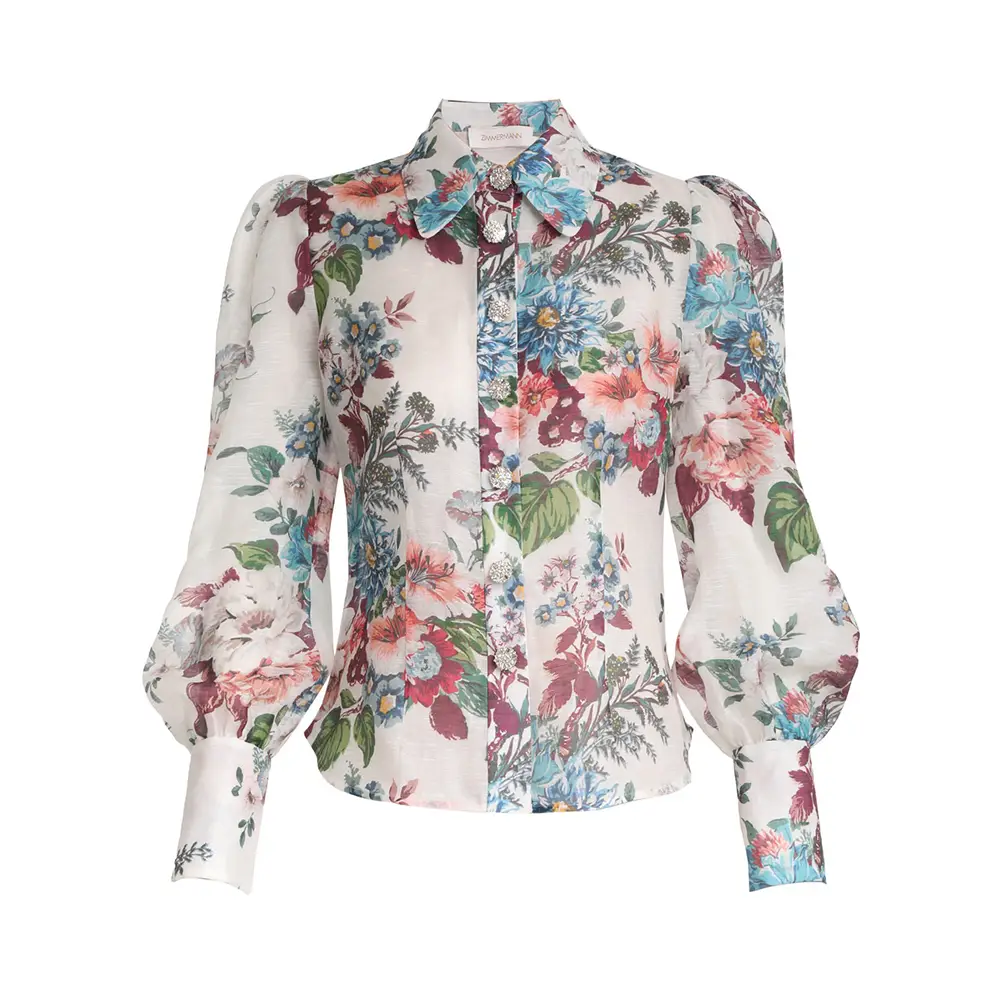 Zimmermann Matchmaker Floral Body Shirt Ivory Barkcloth
