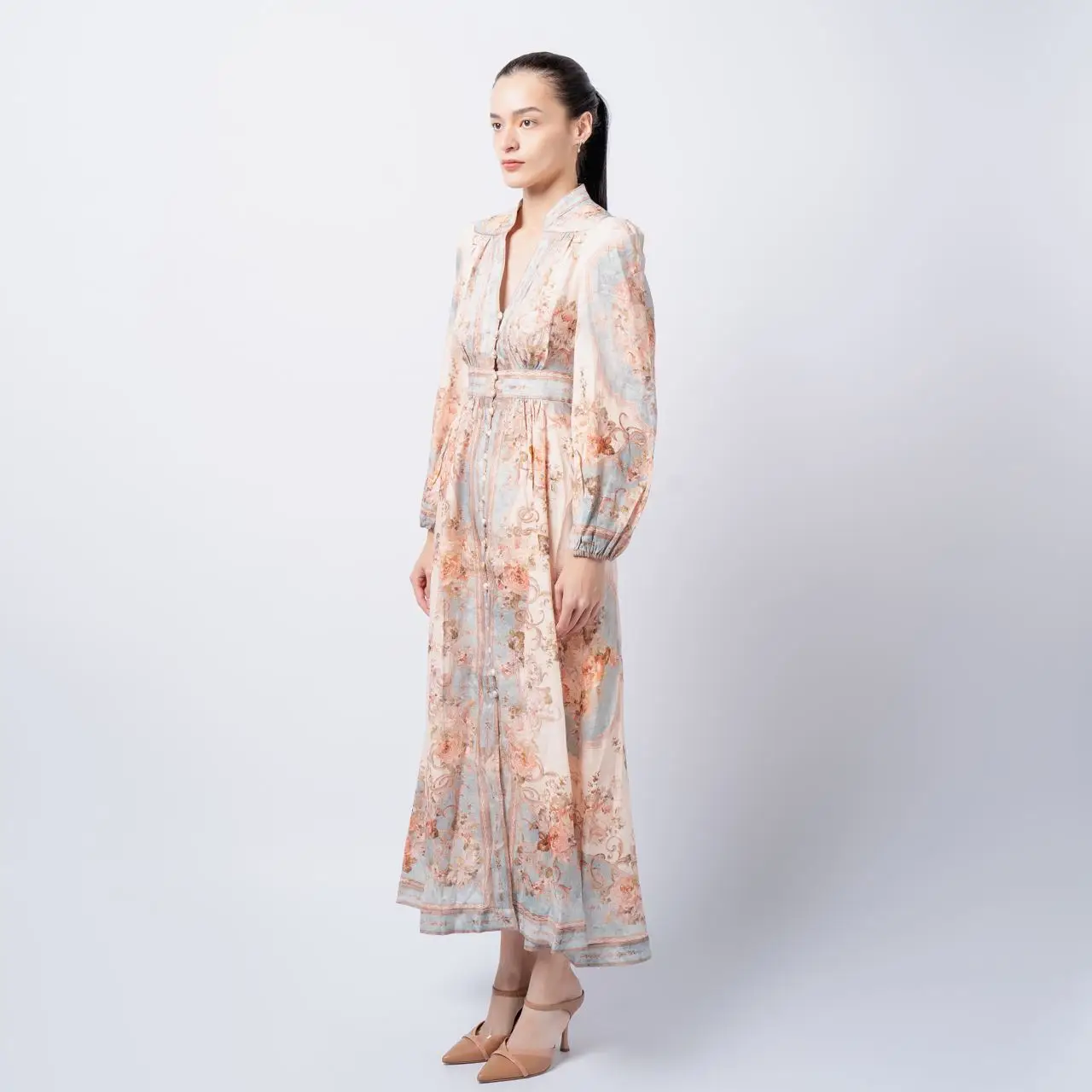 Zimmermann August Plunge Midi Dress Sky Blue Floral – voilà.id