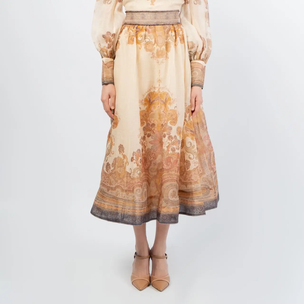 【送料&関税込】Zimmermann illustration Midi Skirt Illustration denim midi skirt in blue - Zimmermann | Mytheresa