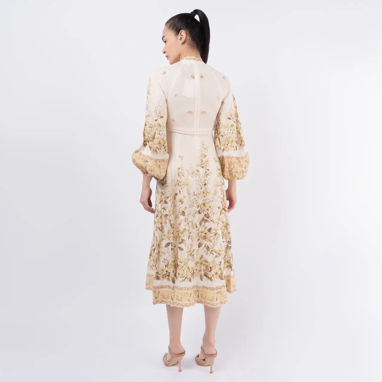 Zimmermann Golden Buttoned Midi Dress Sage Toile Floral